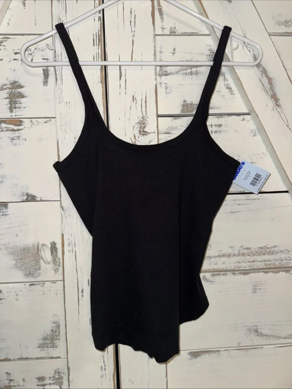 Free People Movement $48 One Step Ribbed Tank Black Scoop Neck S NEW